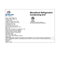 ETL 1Hp Walk-In freezer Refrigeration Condensing Unit XML-100TP