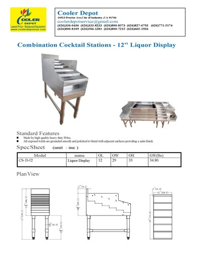 29x 12 ins SIX-Tiered SS Steel Liquor Display Rack NSF CS-D-12