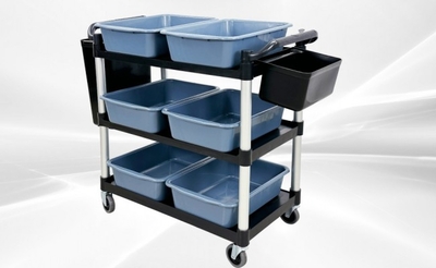 Restaurant Kitchen Utility Cart with 2 Side Trash Bin 6P2B