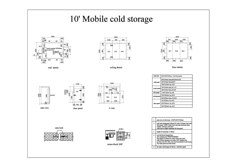 Portable Walk-In Refrigerator cooler  10 -7.2-H8 FT