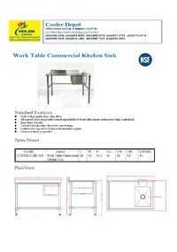 NSF 48 ins SS Work Table Kitchen Sink HN-C1T162012-28L