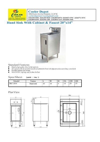 SS Utility Sink Kitchen Single Bowl Sink Cabinet SKC-2014