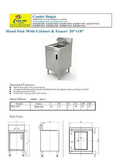 SS Utility Sink Kitchen Single Bowl Sink Cabinet SKC-2018