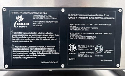 NSF Commercial 48 inches Electric Countertop Griddle TC-EG48