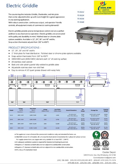NSF Commercial 48 inches Electric Countertop Griddle TC-EG48