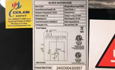 Black Refrigerated Display Case sushi refrigerator NSF CS-62A