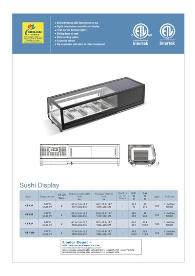 Black Refrigerated Display Case sushi refrigerator NSF CS-62A