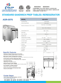 NSF Sandwich Prep Table 36 inches Refrigerator ASR-0976