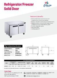NSF 48 Ins Undercounter 2 Doors Freezer On Wheels CD-48UCF-2