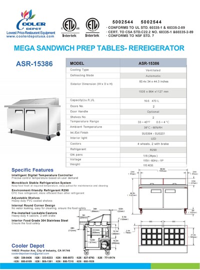 NSF Sandwich Prep Table Mega 60 inches ASR-15386