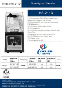 NSF 2.0L Restaurant Commercial Blender HS-211D
