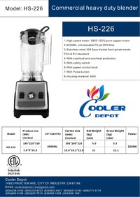 NSF 4.0L Coffee shop Commercial Blender HS-226