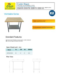 NSF Maple Wood Top Worktable 36W x 24D x34H ins WTSG-2436-M