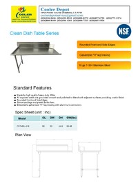NSF Clean Dish Table 60W x 30D x45H inches HN-DTC60L