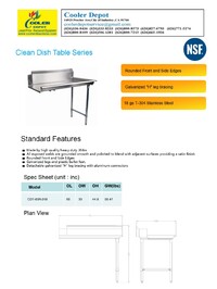 NSF Clean Dish Table 60W x 30D x45H inches HN-DTC60R