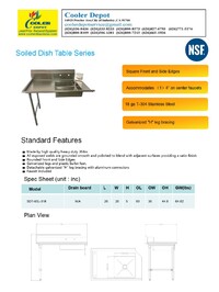 NSF Soiled Dish Table 60W x 30D x45H inches HN-DTS60L