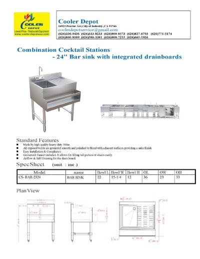 23 x 24 NSF Bar Sink CS-BAR-2324 HN-IB-101410-F-24CS