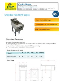 23 x 12 ins NSF Underbar Hand Sink CS-HS-2312 HS-BS1T14107