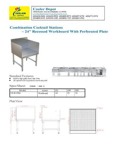 23 x 24 ins Bar Bar Drainboard RUD-2224-320 CS-W-2324