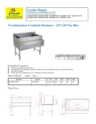 23 x 36 ins NSF  Underbar Ice Bin  CS-ICB-2336 HN-IB-153412-F-CS