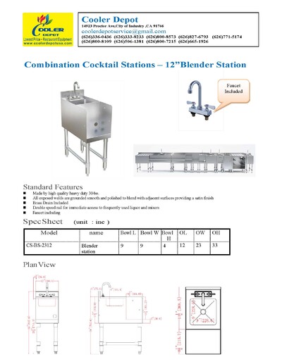 23 x 12 ins Underbar Blender Station CS-BS-2312 HN-BS-994-BSCS