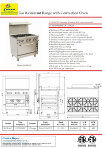 NSF 36 ins 6 Burner Convection Oven range New RGR-36C1