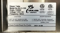 ETL 3 plate warmer and dry steam table 120v NH-3-120