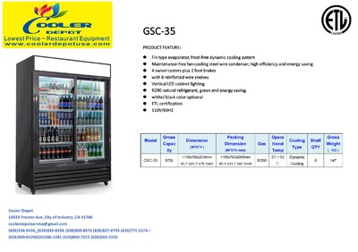 NSF 44 ins Double Sliding Door Upright Cooler GSC-35