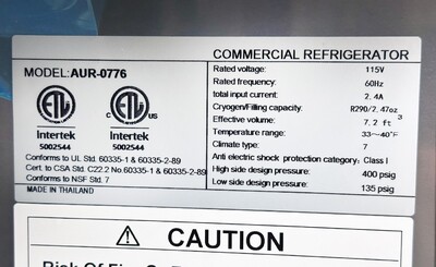 NSF 28 inches Undercounter refrigerator 7 cu.ft AUR-0776