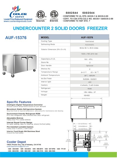 NSF Commercial Undercounter Freezer 60 ins AUF-15376