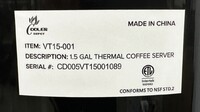 NSF 6L 1.5 Gallon Thermal Coffee Server Attached Base VT15-001