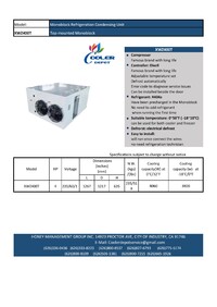 4 HP Roof mounting Mono-Block Walk In Cooler system XWZ400T