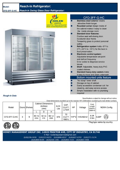 NSF 3Glass Door Stainless Steel Commercial Freezer CFD-3FFGSS