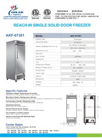 NSF Reach In One Door Freezer SS interior AKF-07381