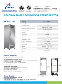NSF Reach In One Door Refrigerator SS interior AKR-07381