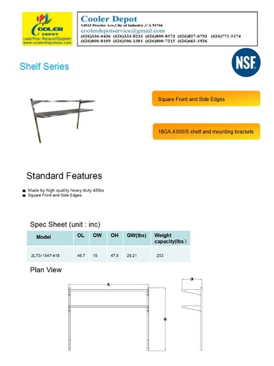 NSF 47 in Two-layer Stainless Steel Shelf 2LTS-1547-418