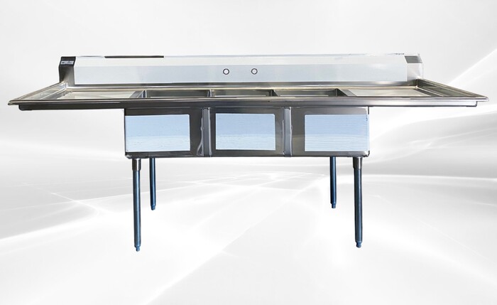 NSF 102in Stainless Steel 3 Compartment sink S3CT182412-24LR-318