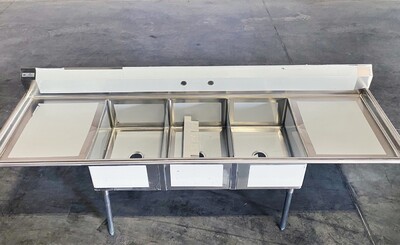 NSF 102in Stainless Steel 3 Compartment sink S3CT182412-24LR-318