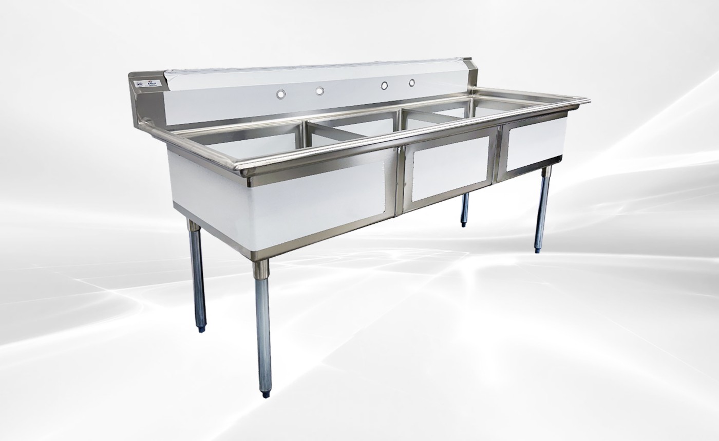 NSF 78 ins SS Three Compartment Sink two faucetsS3C242412-318