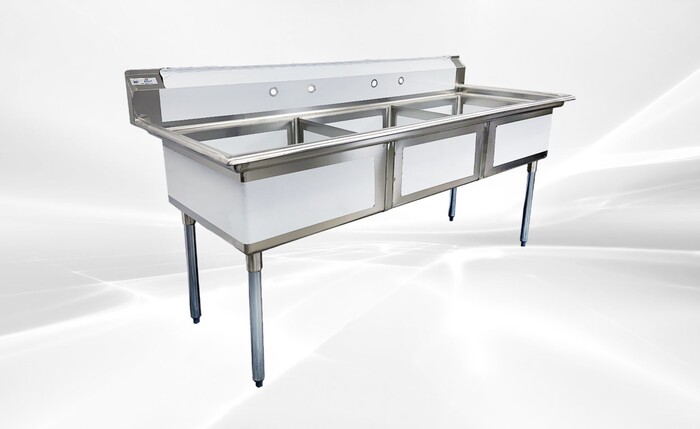 NSF 78 ins SS Three Compartment Sink two faucetsS3C242412-318