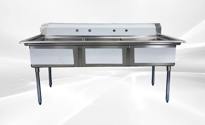 NSF 78 ins SS Three Compartment Sink two faucetsS3C242412-318