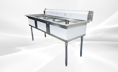 NSF 78 ins SS Three Compartment Sink two faucetsS3C242412-318