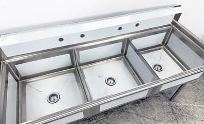 NSF 78 ins SS Three Compartment Sink two faucetsS3C242412-318
