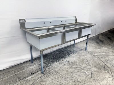 NSF 78 ins SS Three Compartment Sink two faucetsS3C242412-318
