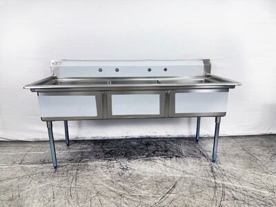 NSF 78 ins SS Three Compartment Sink two faucetsS3C242412-318