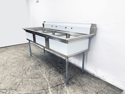 NSF 78 ins SS Three Compartment Sink two faucetsS3C242412-318