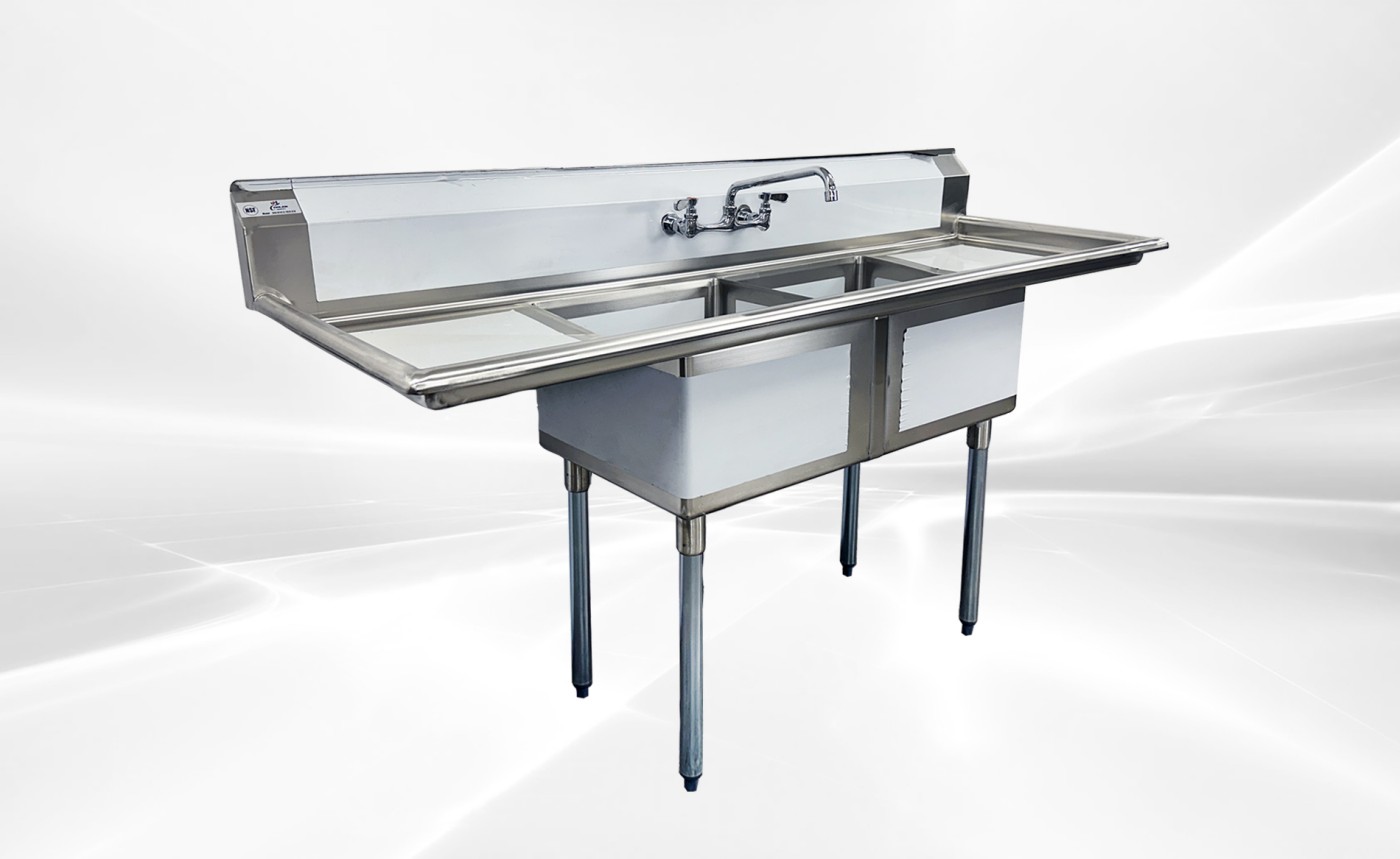Two Compartment Bar Sink 72 ins  Faucet NSF S2C181812-18LR-318