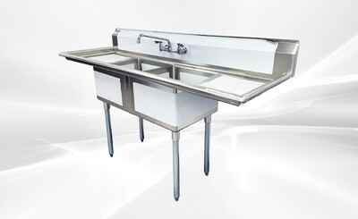 Two Compartment Bar Sink 72 ins  Faucet NSF S2C181812-18LR-318