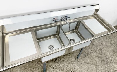 Two Compartment Bar Sink 72 ins  Faucet NSF S2C181812-18LR-318