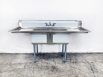 Two Compartment Bar Sink 72 ins  Faucet NSF S2C181812-18LR-318